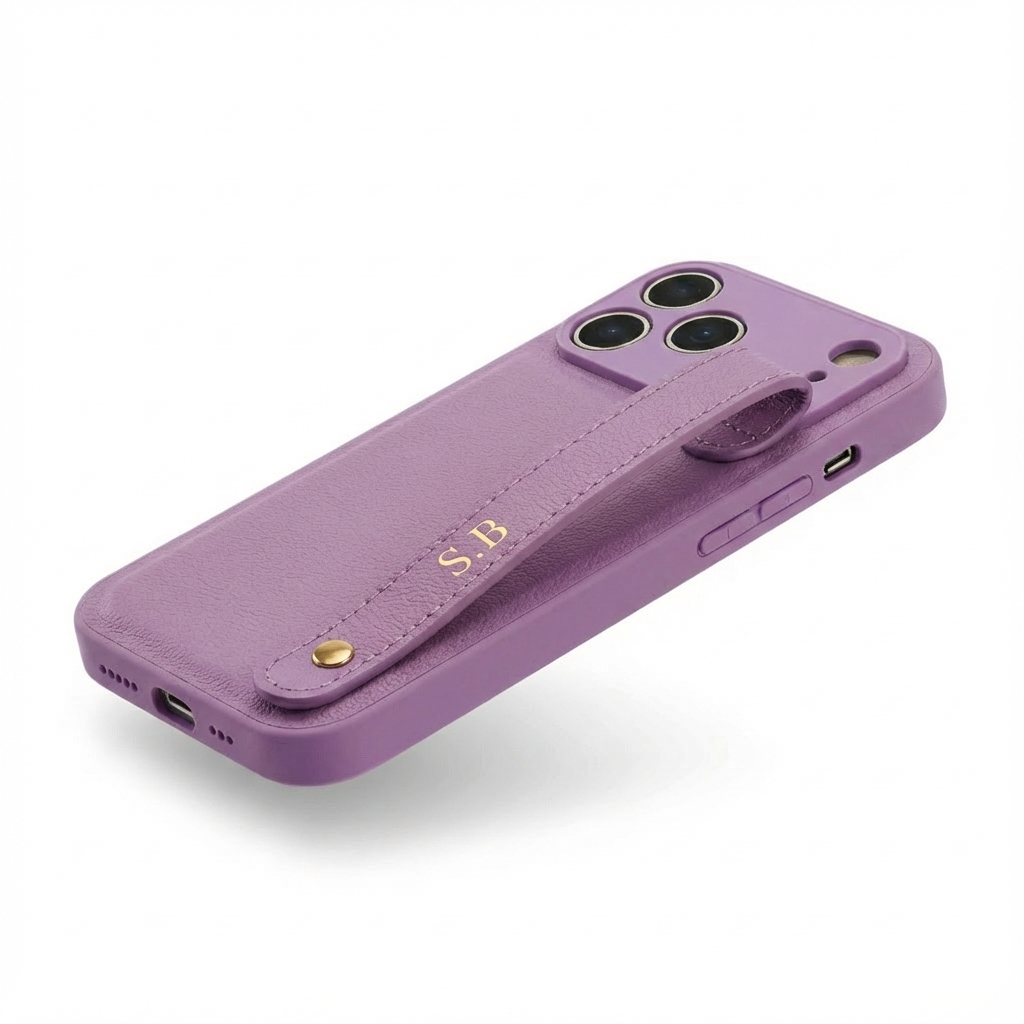 Purple Leather iPhone Case with Strap
