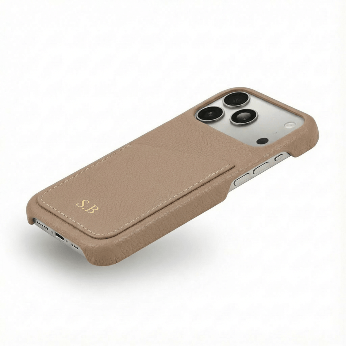 Beige Card Holder Leather iPhone Case - Snap Bands