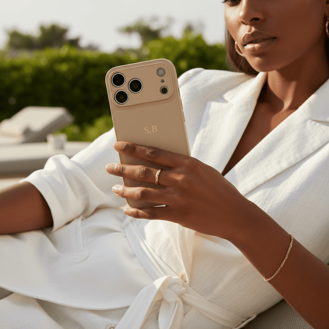 Beige Leather iPhone Case - Snap Bands