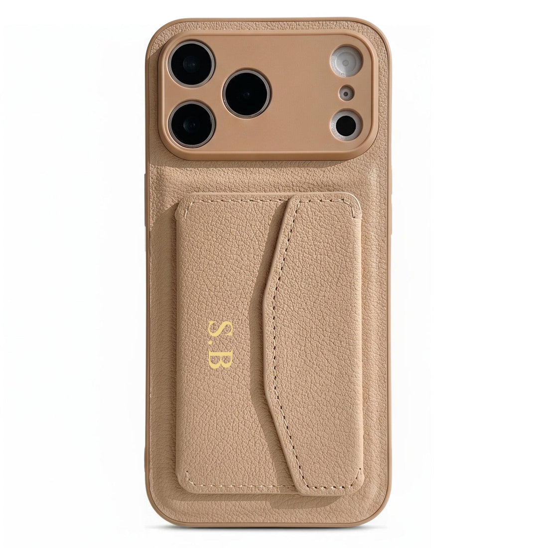 Beige Leather iPhone Case With Card Holder - #Snap Bands#