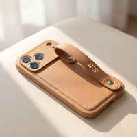 Beige Leather iPhone Case with Strap - Snap Bands