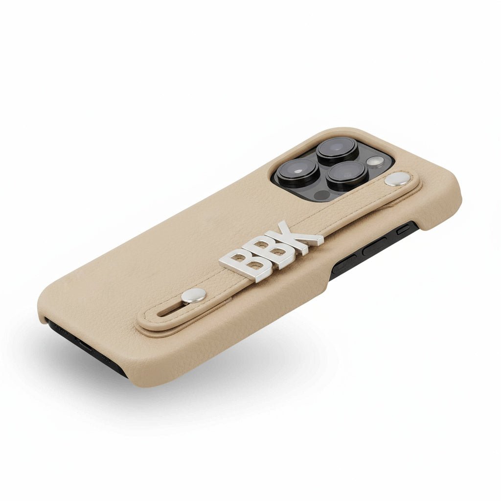 Beige Leather iPhone Case With Strap - Snap Bands