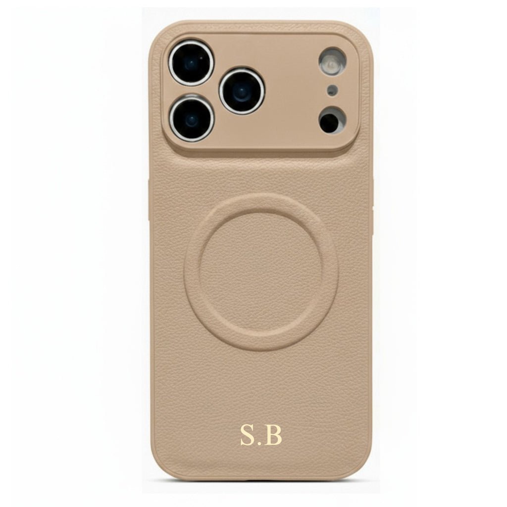 Beige Personalized Magnetic Leather iPhone Case - Snap Bands