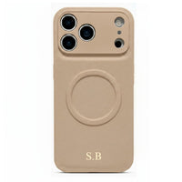Beige Personalized Magnetic Leather iPhone Case - Snap Bands