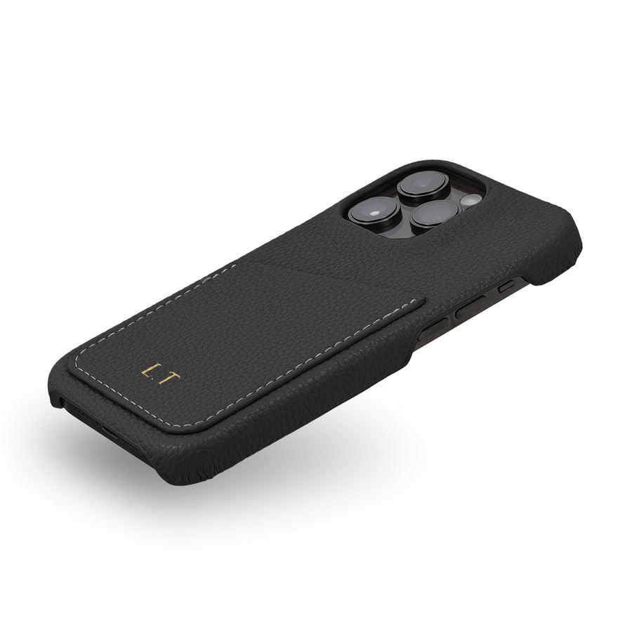 Black Card Holder Leather iPhone Case - Snap Bands