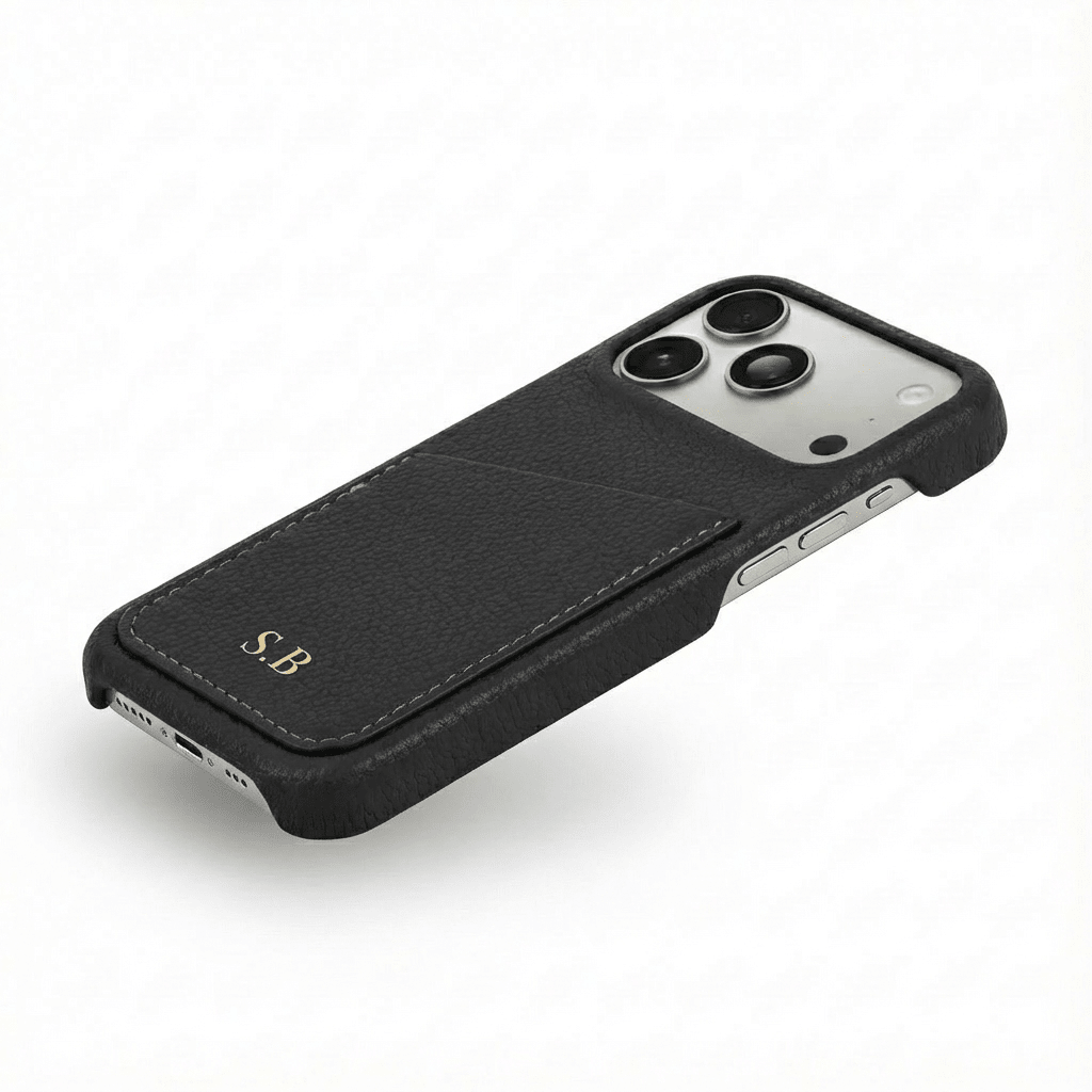 Black Card Holder Leather iPhone Case - Snap Bands