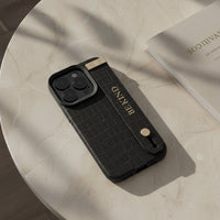 Black Crocodile Texture Elegant iPhone Case with Metallic Accent - Snap Bands