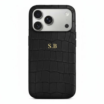 Black Crocodile Texture Personalized Leather iPhone Case - Snap Bands