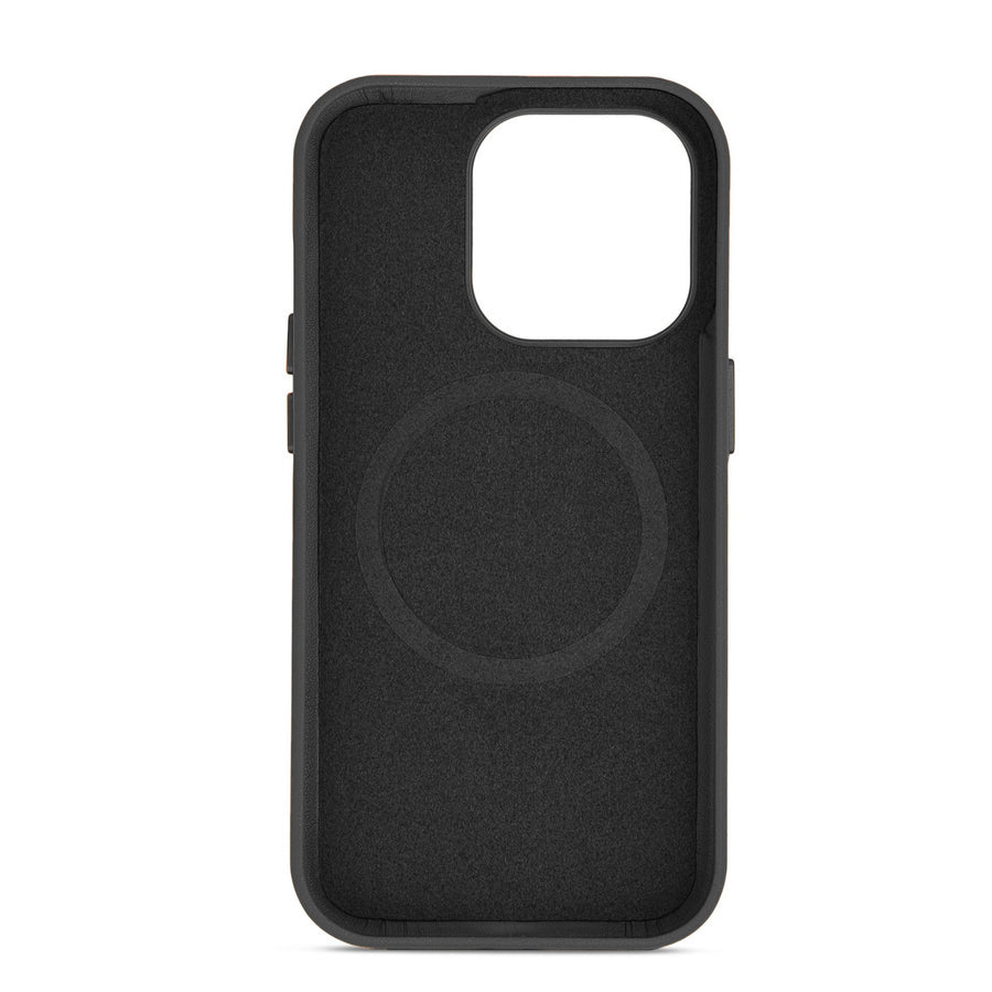 Black Leather Magnetic iPhone Case with Pearl Strap
