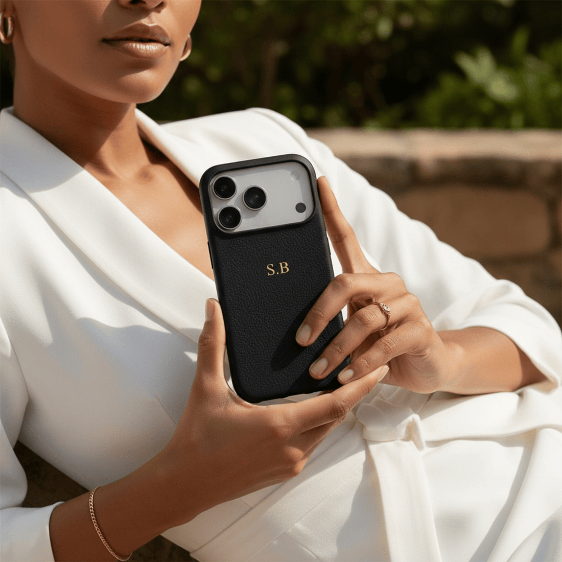 Black Leather iPhone Case - Snap Bands