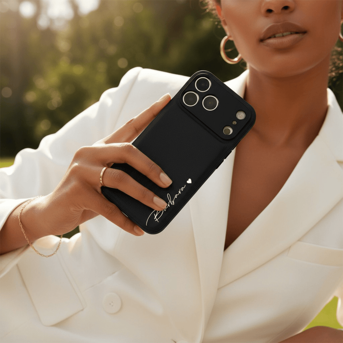 Black Leather iPhone Case - Snap Bands