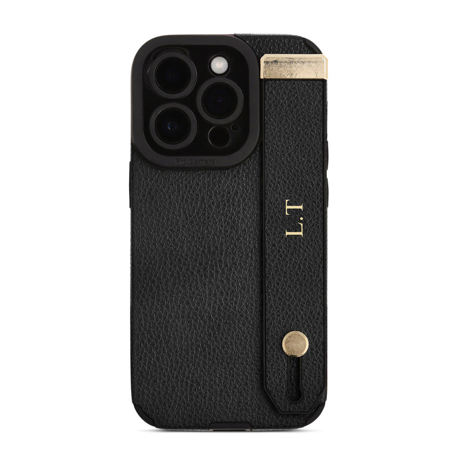 Black Leather iPhone Case with Strap - #Snap Bands#