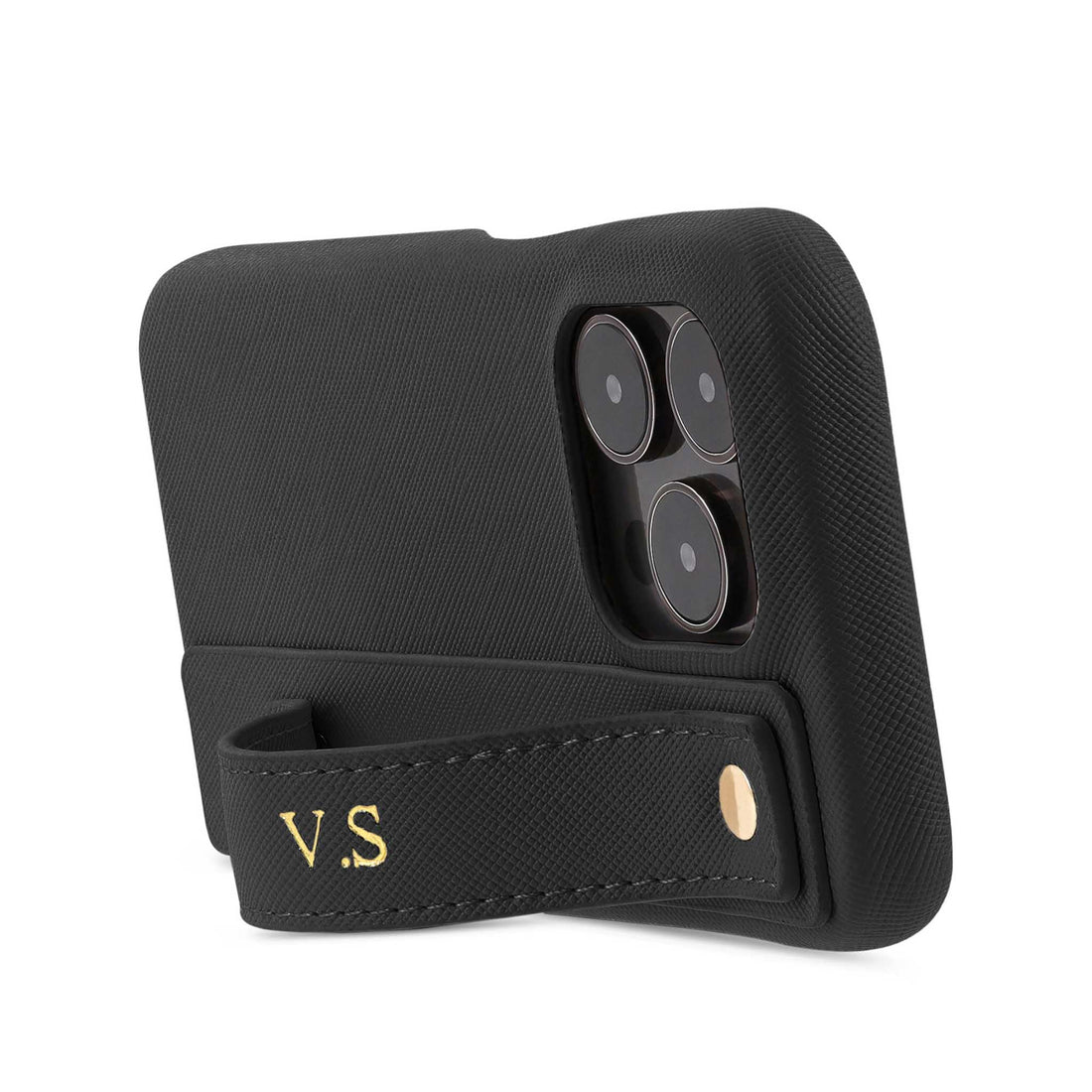 Black Leather iPhone Case with Strap - Snap Bands