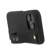 Black Leather iPhone Case with Strap - Snap Bands