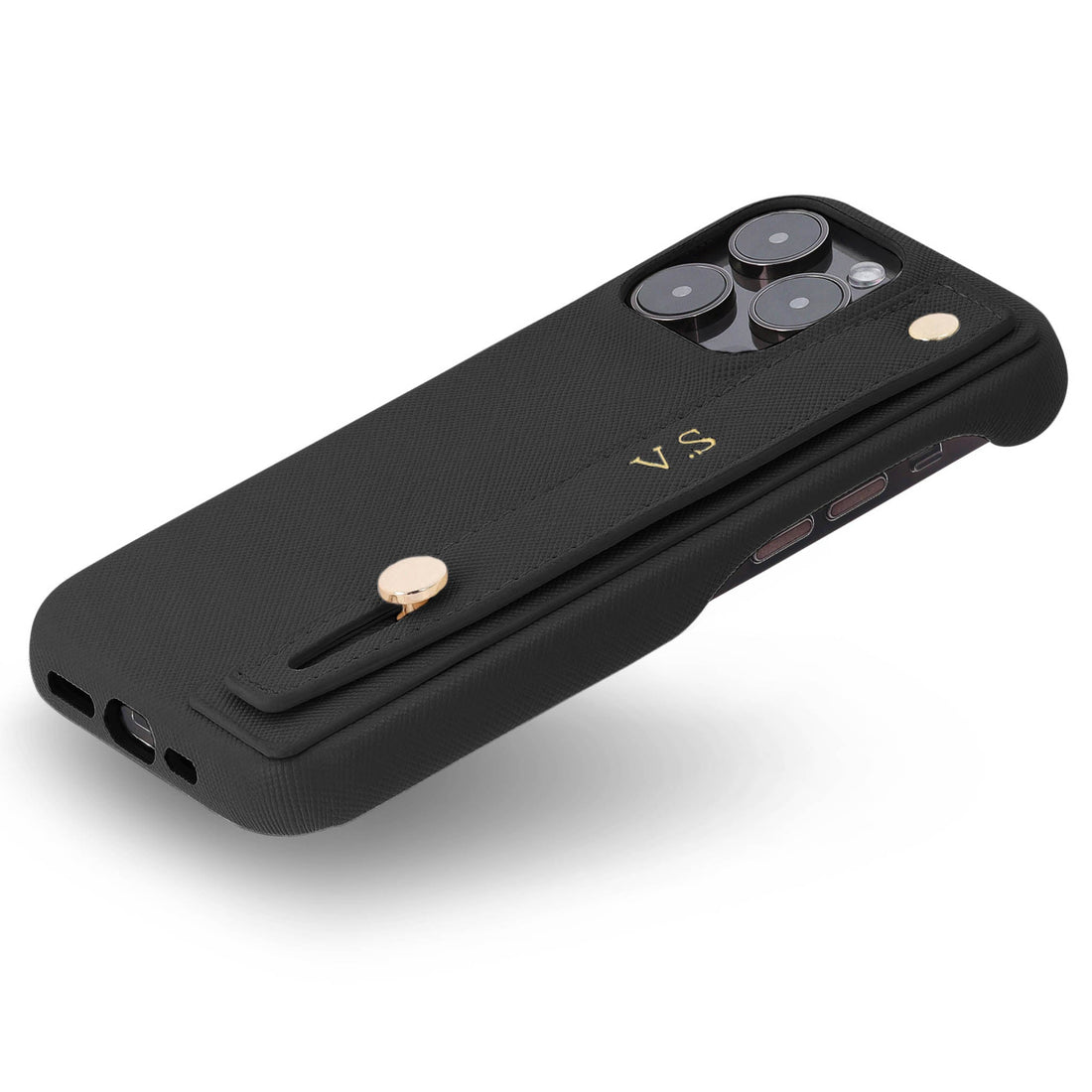Black Leather iPhone Case with Strap - Snap Bands