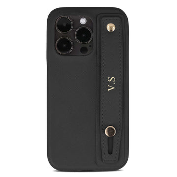 Black Leather iPhone Case with Strap - Snap Bands