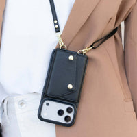 Black Leather iPhone Case With Two Straps - Snap Bands