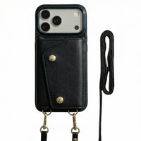 Black Leather iPhone Case With Two Straps - Snap Bands