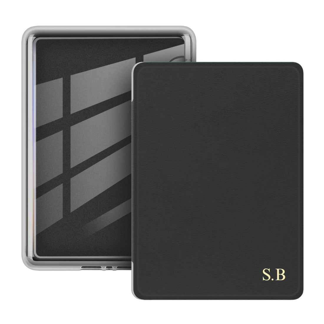 Black Leather Kindle Case - Snap Bands