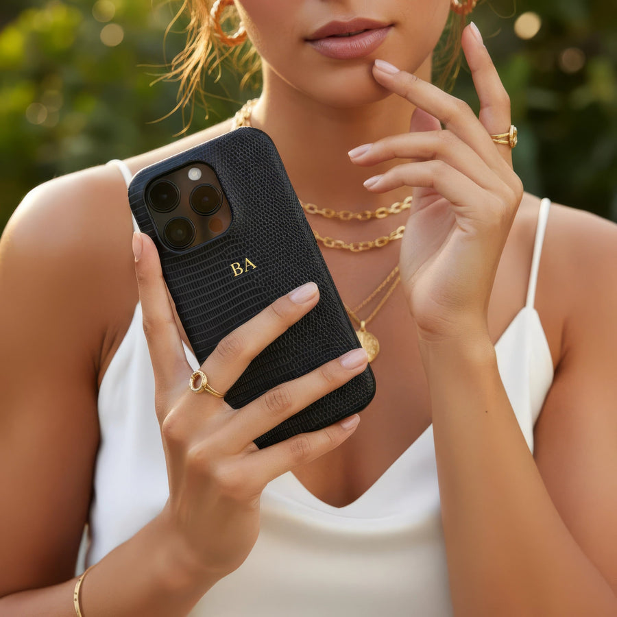 Black Leather Snake iPhone Case - Snap Bands