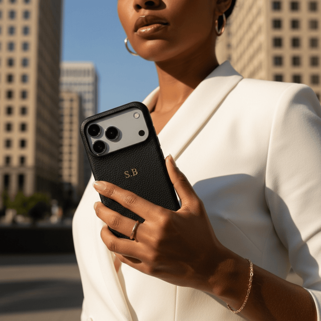 Black Pebble Leather iPhone Case - Snap Bands