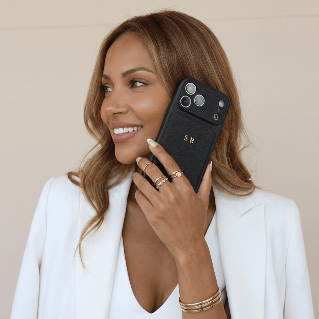 Black Personalized iPhone Case With Leather - Snap Bands