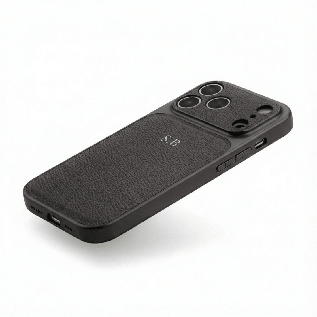 Black Personalized iPhone Case With Leather - Snap Bands