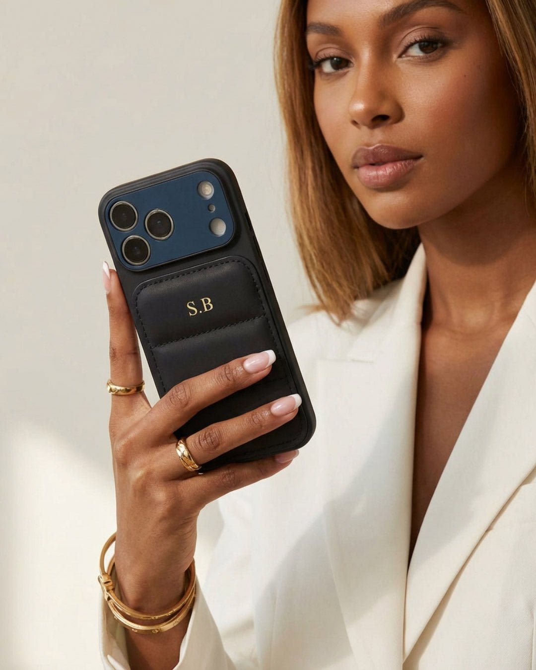 Black Personalized iPhone Leather Case - Snap Bands