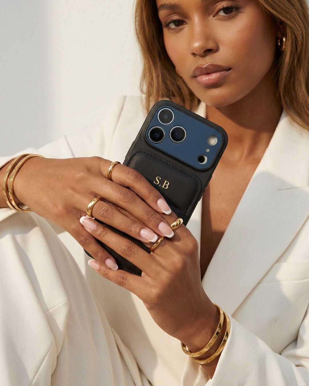 Black Personalized iPhone Leather Case - Snap Bands
