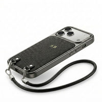 Black Personalized Leather iPhone Case with Strap Handle - Snap Bands