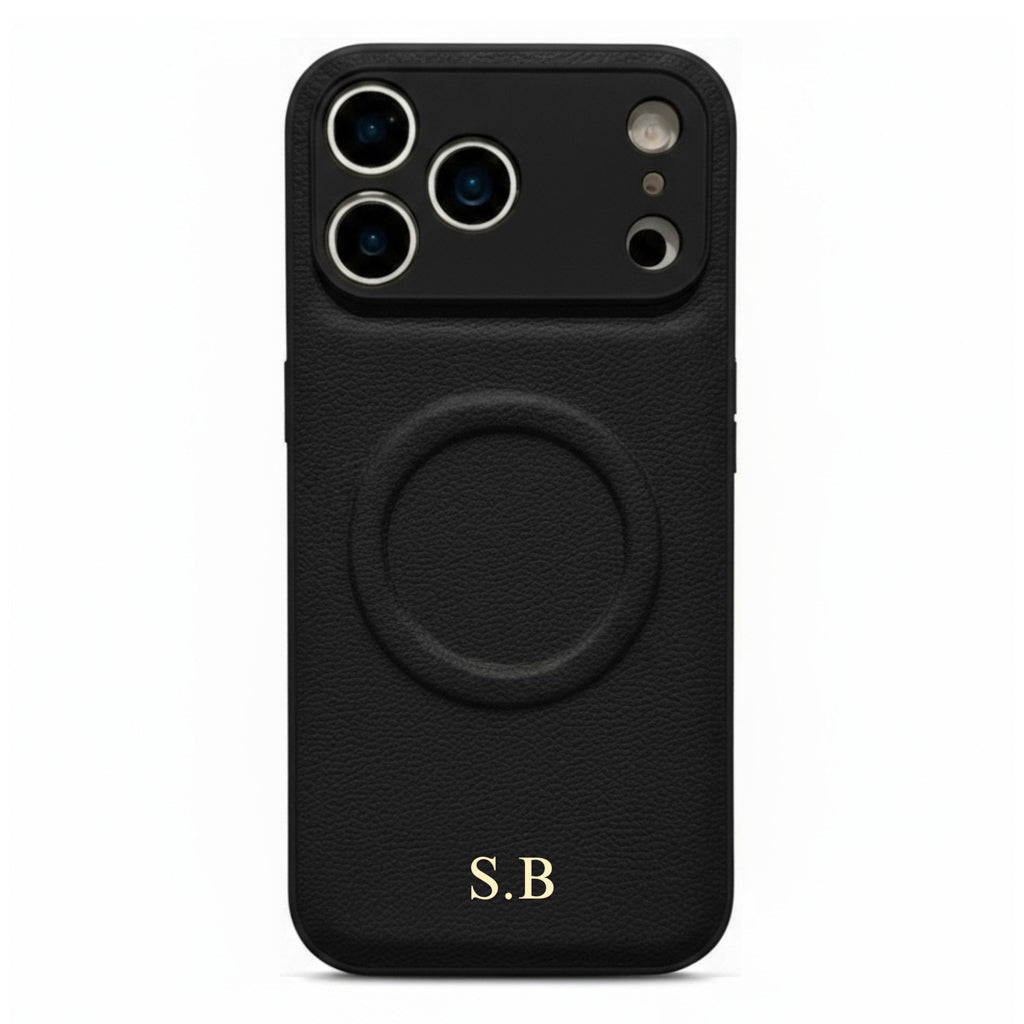 Black Personalized Magnetic Leather iPhone Case - Snap Bands