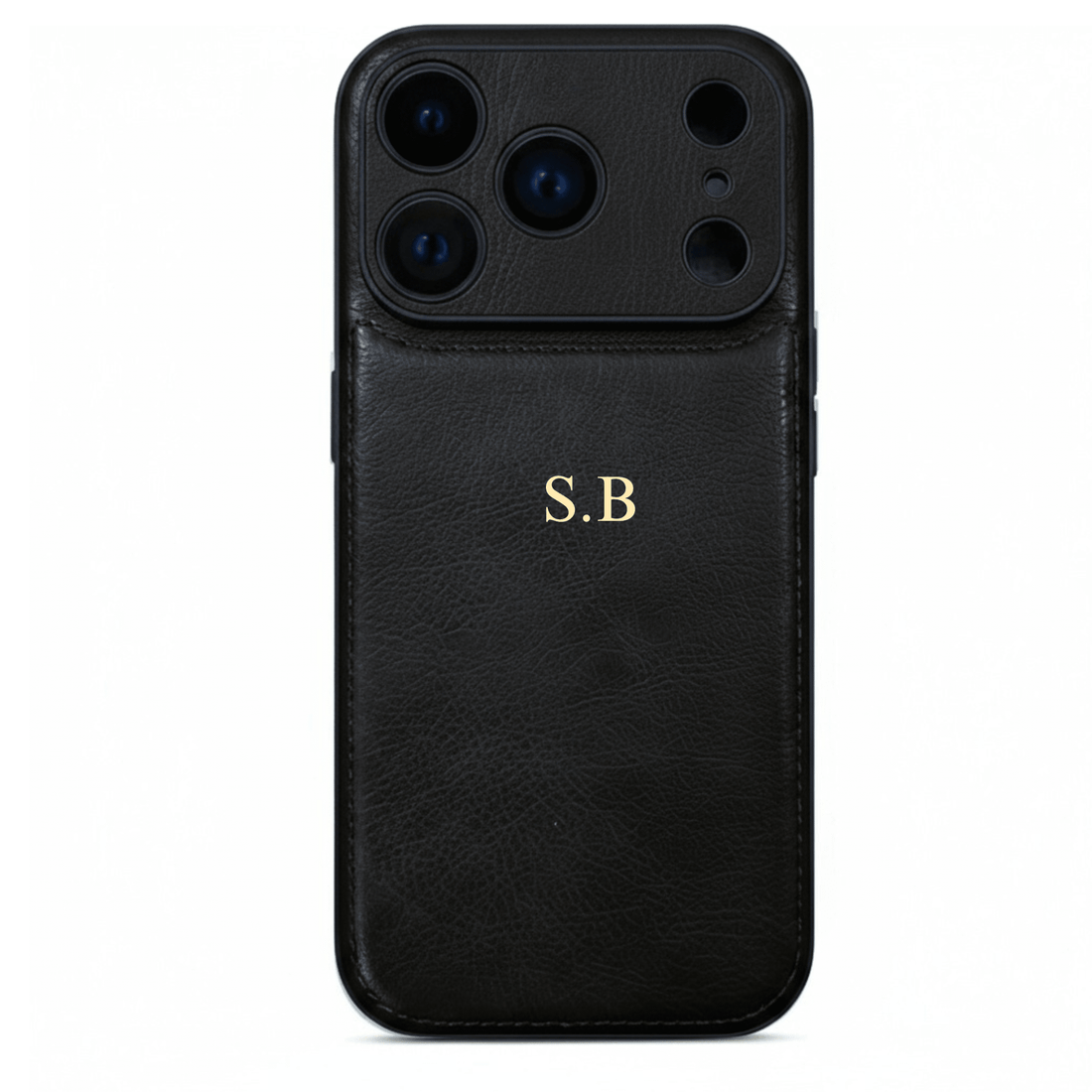 Black Personalized Monogram Leather iPhone Case - Snap Bands