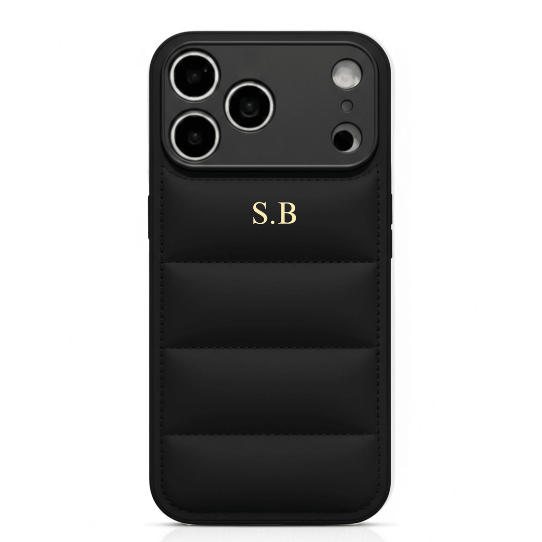 Black Puffer Leather iPhone Case - Snap Bands