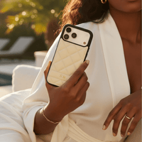 Black Stitched Leather iPhone Case - Snap Bands