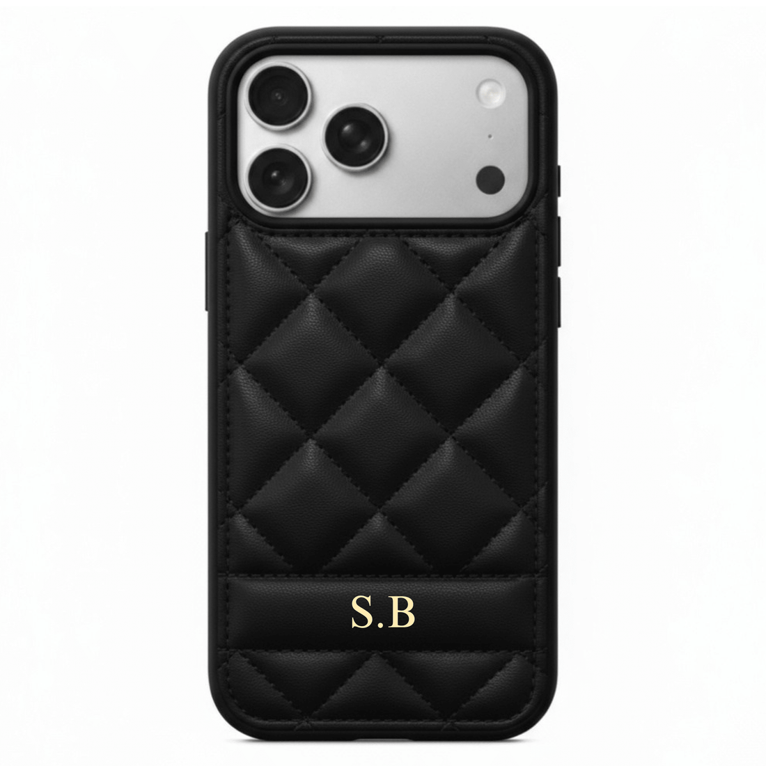 Black Stitched Leather iPhone Case - Snap Bands