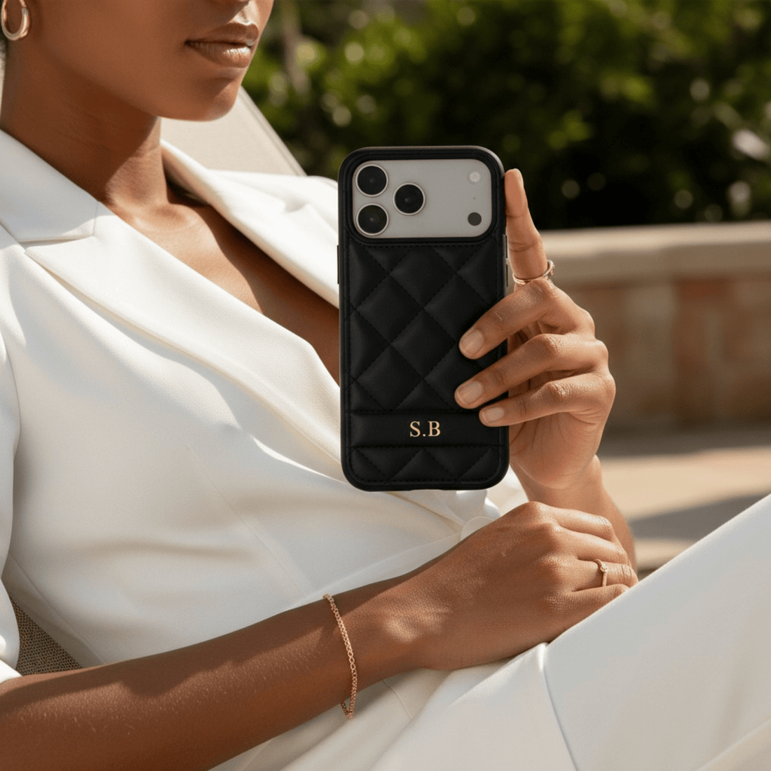 Black Stitched Leather iPhone Case - Snap Bands