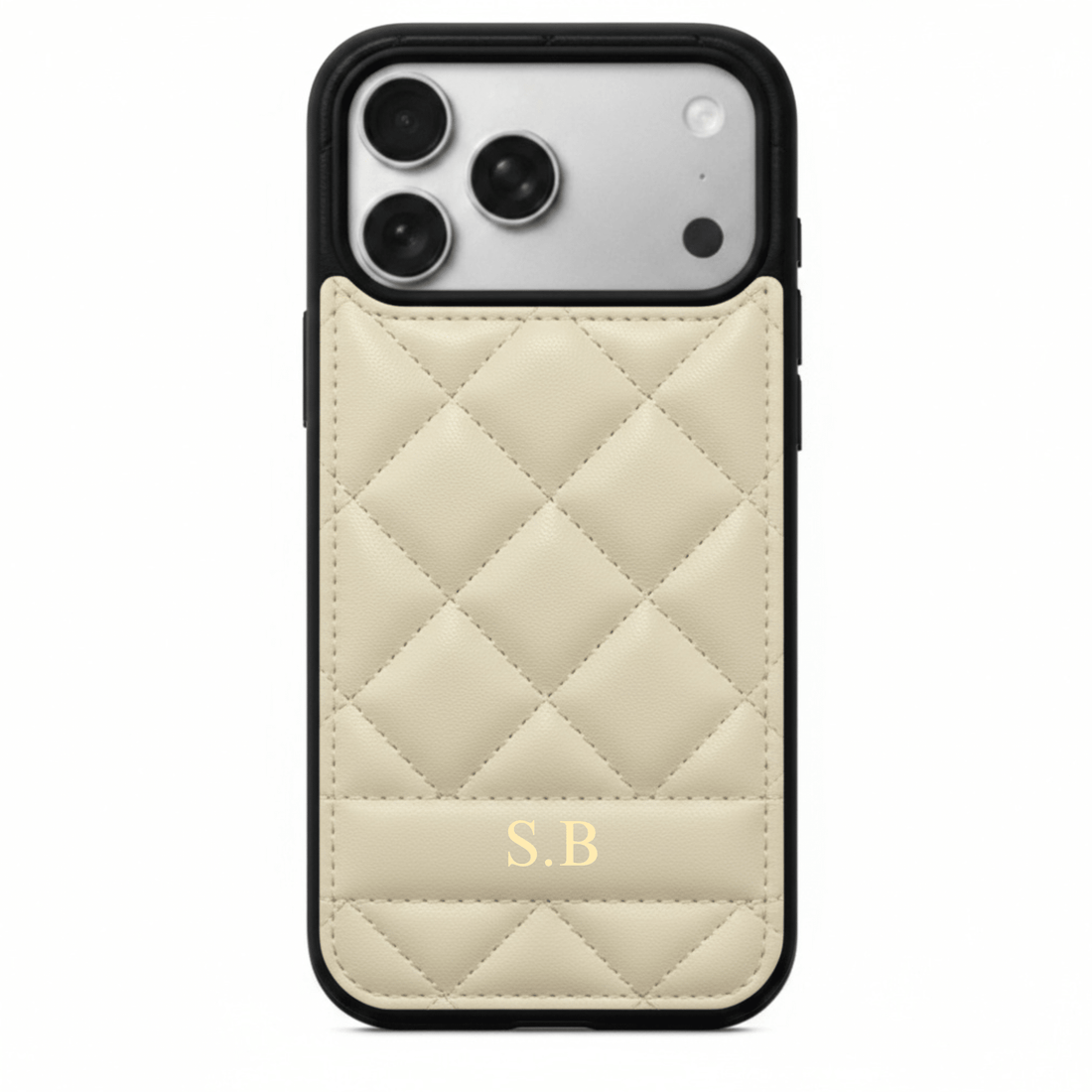 Black Stitched Leather iPhone Case - Snap Bands