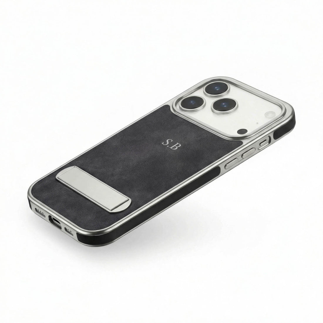 Black Suede iPhone Case With Stand - Snap Bands