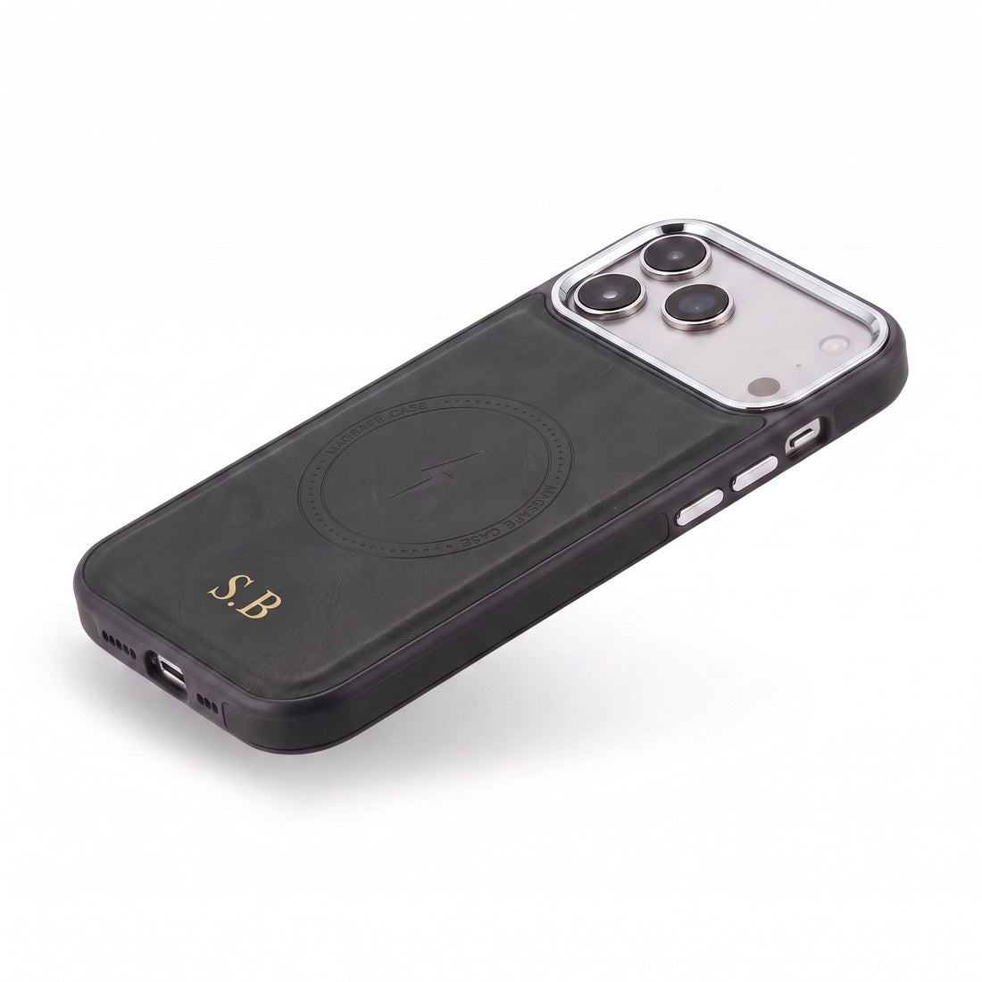 Black Wireless Charge Monogram Leather iPhone Case - #Snap Bands#