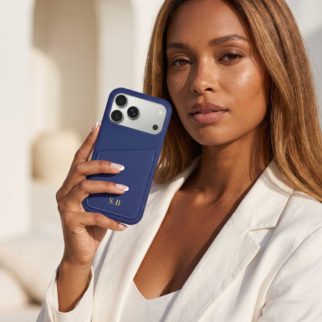 Blue Card Holder Leather iPhone Case - Snap Bands