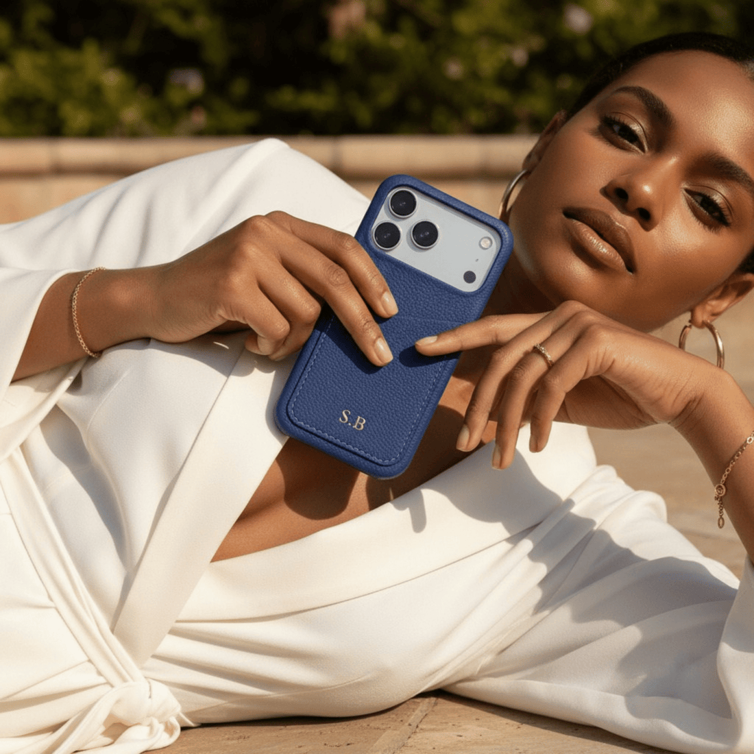 Blue Card Holder Leather iPhone Case - Snap Bands
