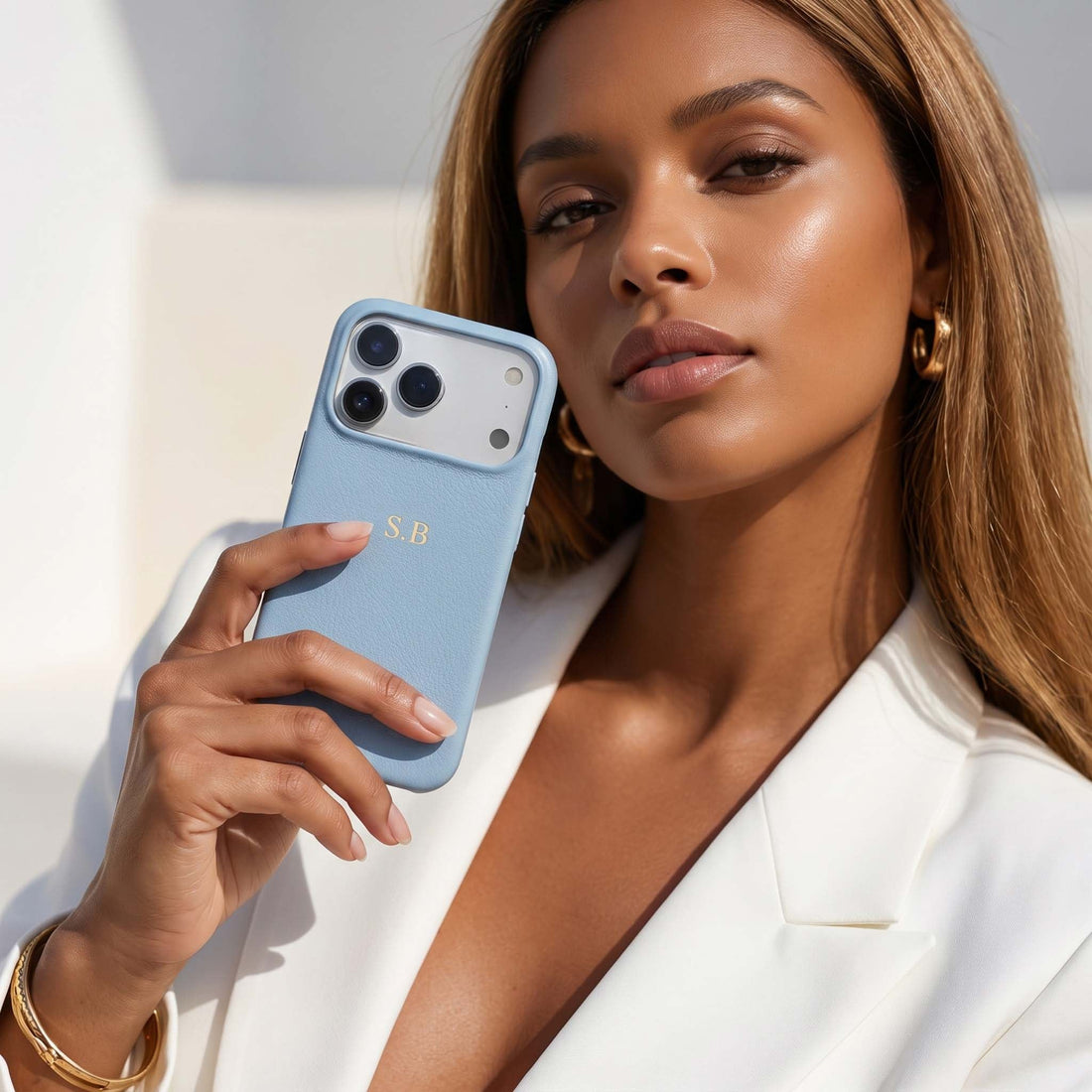 Blue Leather iPhone Case - Snap Bands