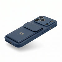 Blue Personalized Leather iPhone Case With Card Holder - Snap Bands