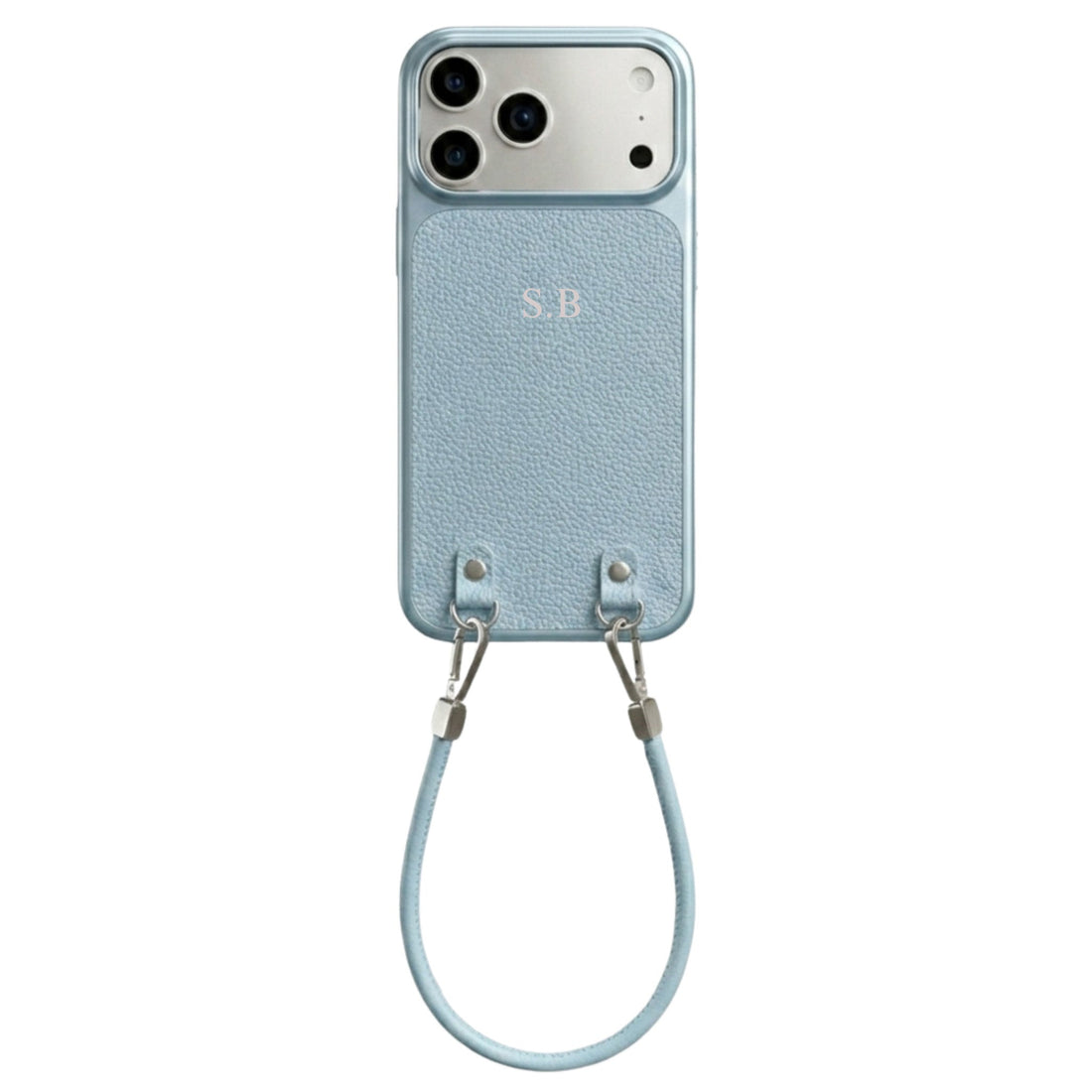 Blue Personalized Leather iPhone Case with Strap Handle - Snap Bands