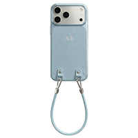 Blue Personalized Leather iPhone Case with Strap Handle - Snap Bands