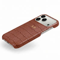 Brown Crocodile Texture Personalized Leather iPhone Case - Snap Bands