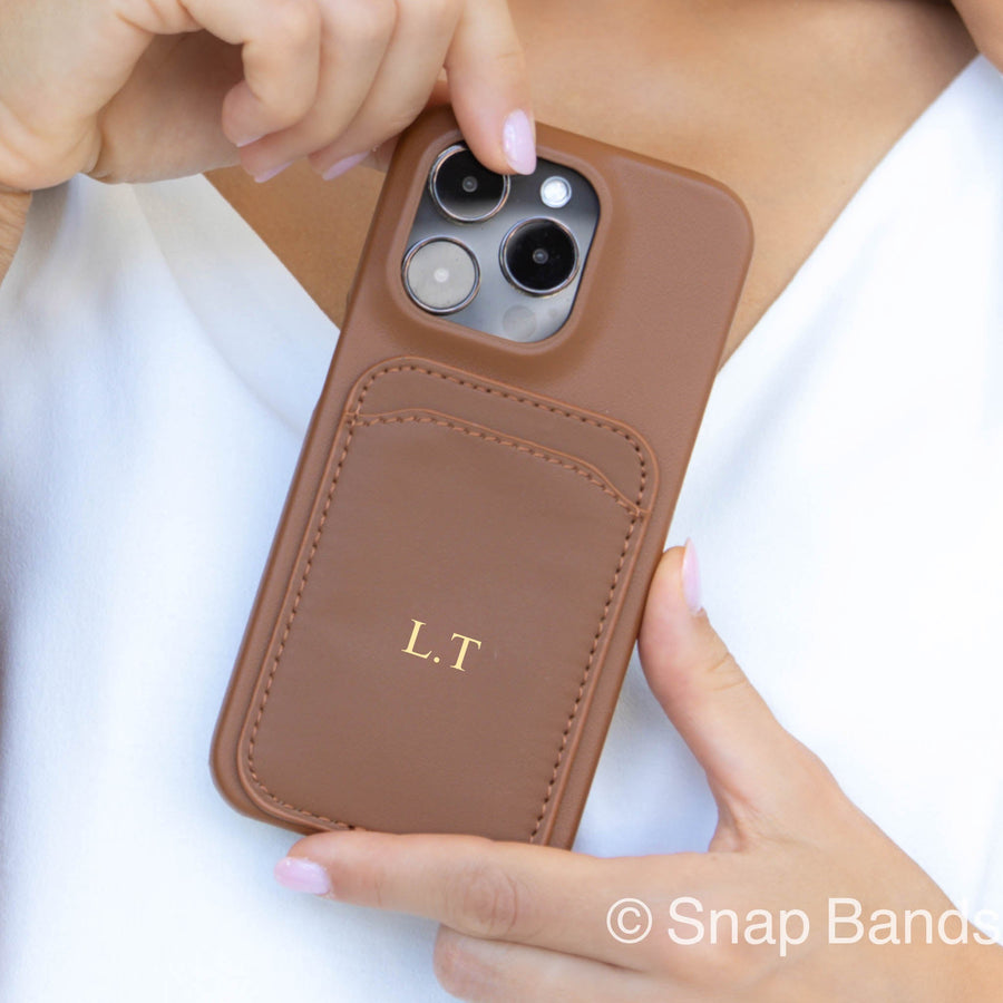Brown iPhone Case with Card Holder - Snap Bands