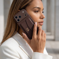 Brown Leather iPhone Case With Card Holder - #Snap Bands#