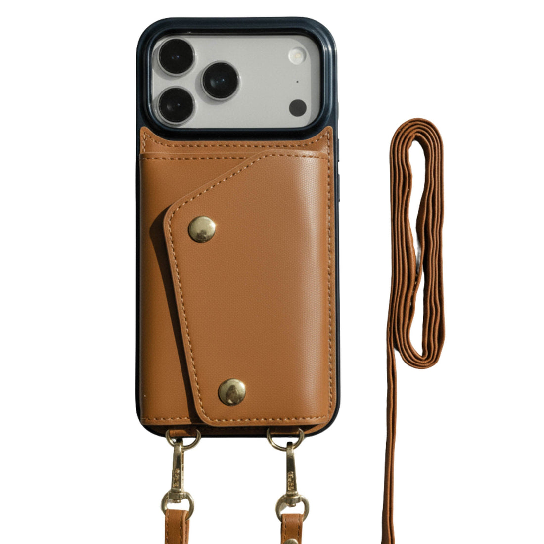 Brown Leather iPhone Case With Two Straps - Snap Bands