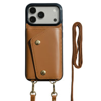 Brown Leather iPhone Case With Two Straps - Snap Bands